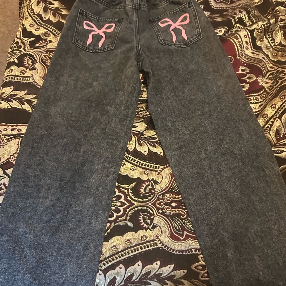 SHEIN Kids Black Jeans with Pink Bow Detail size 11